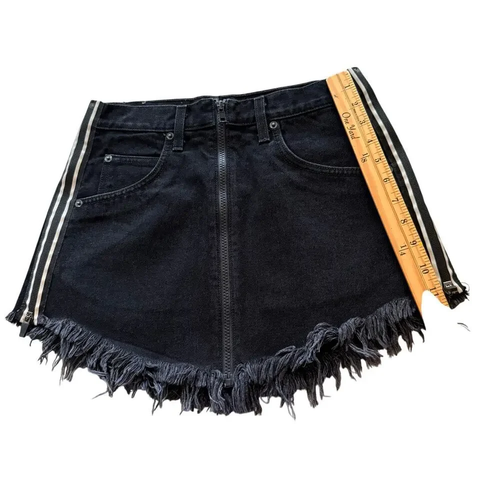 Carmar Black Denim Mini Skirt Distress Goth Preppy Women Y2k‎ Streetwear Skirt